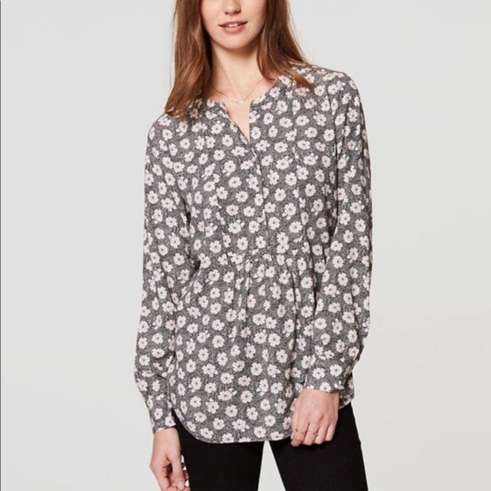 LOFT Sketched Bloom Bib Shirt